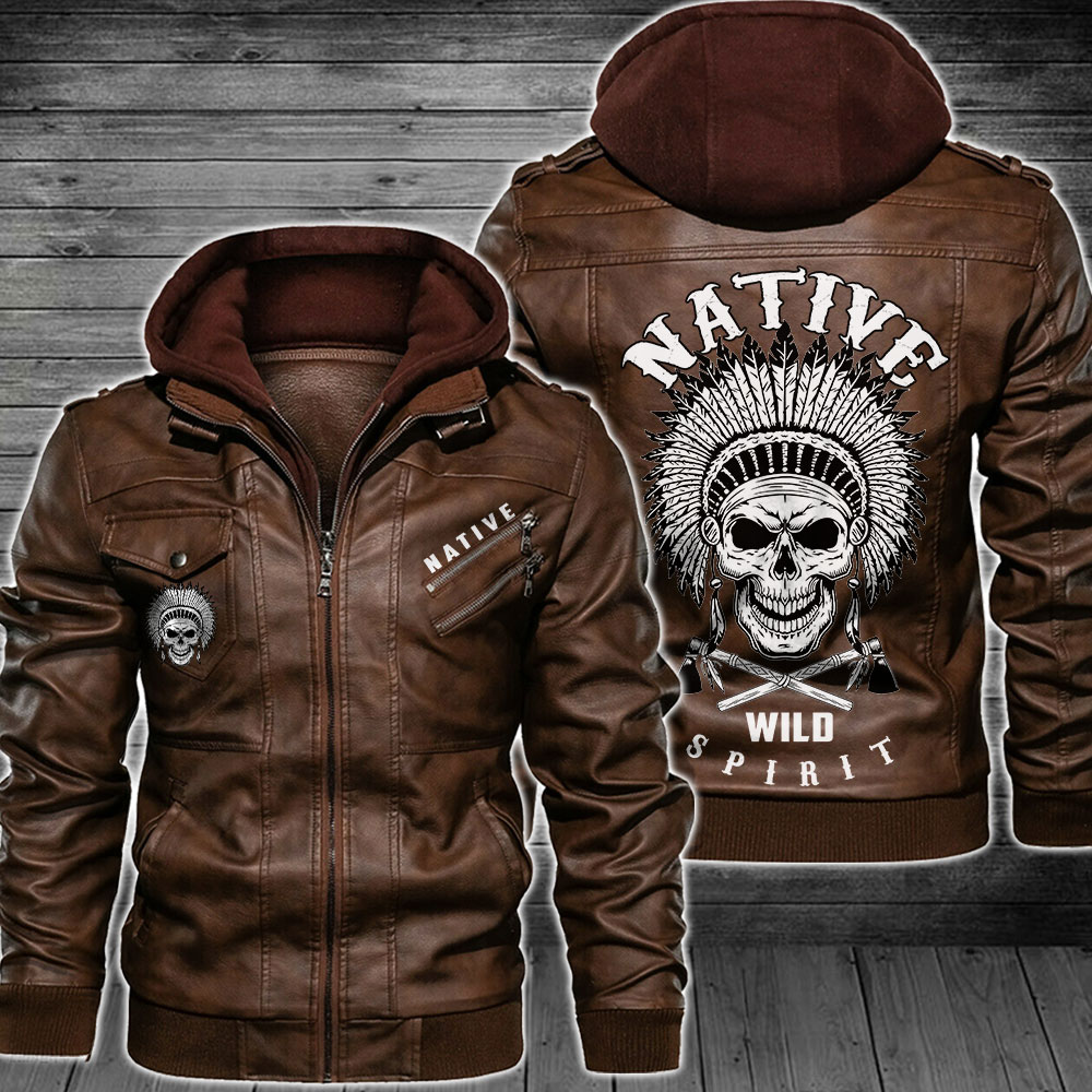 American Native Leather Jacket Brown and Black S-3XL - LinosTee.com