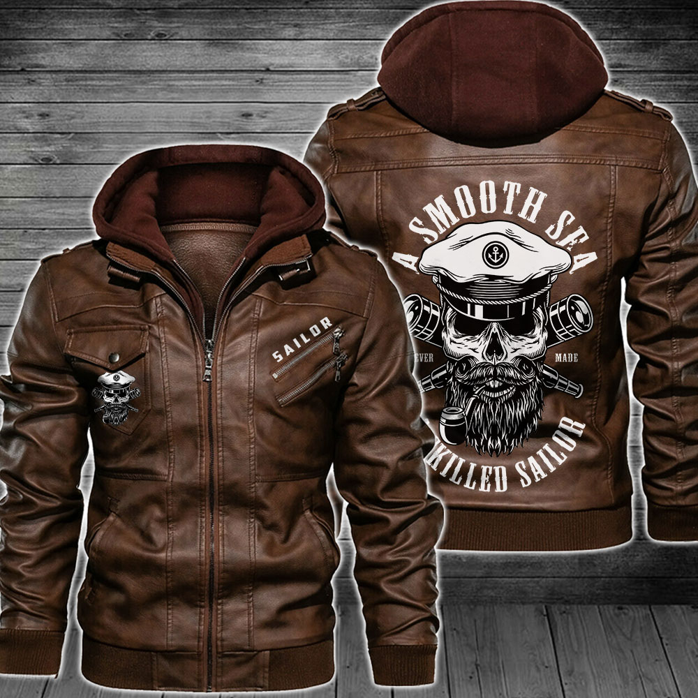 Sailor Leather Jacket Brown and Black S-3XL - LinosTee.com