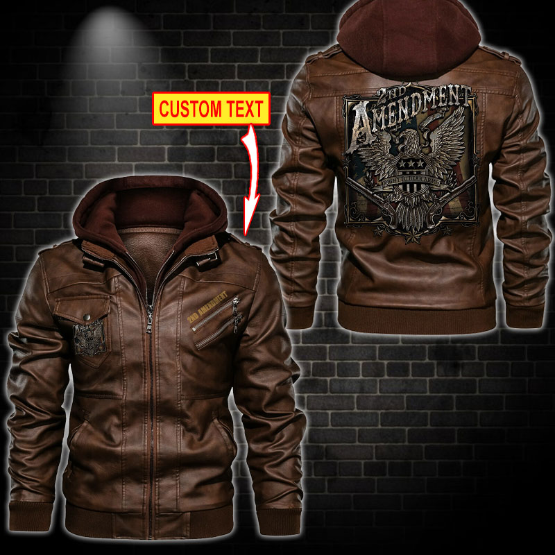 Eagle Silver Foil Personalized 2nd Amendment Leather Jacket | LinosTee.com