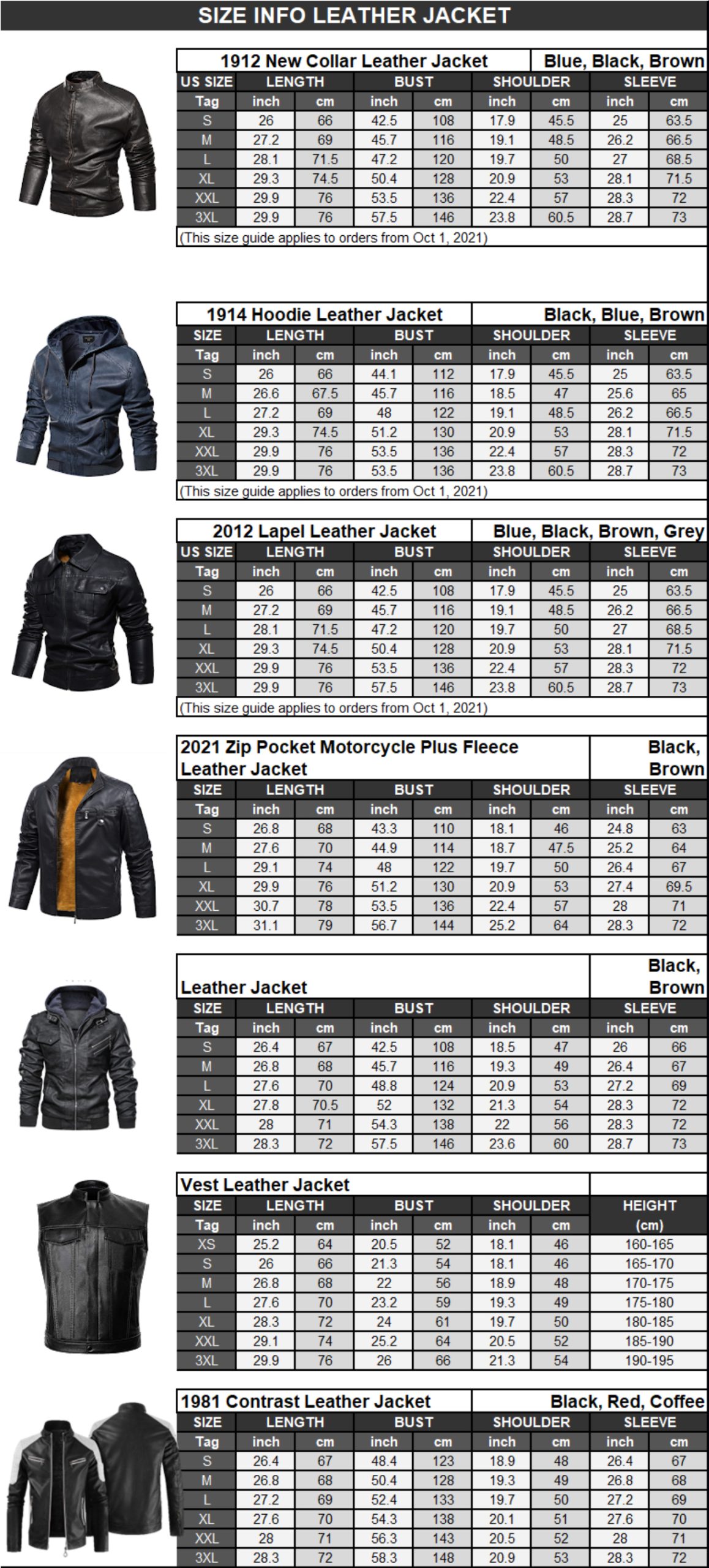 All Leather jacket size