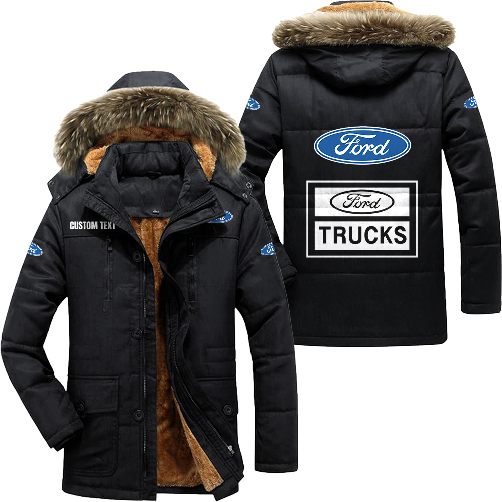 Ford truck Hooded Fleece Parka Jacket Winter Thicken Customize Name ...