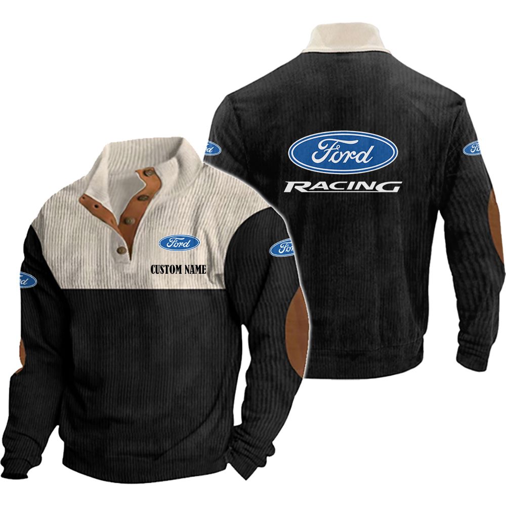 Ford Racing Sweatshirt Ford Racing Men’s Corduroy Casual Stand Collar Sweatshirts Vintage ...